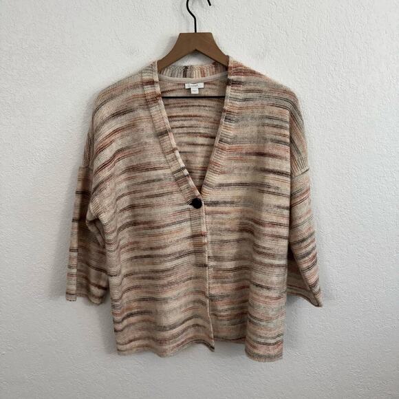 J.Jill Pure Jill Space Dyed Kimono V-Neck Cardigan Sweater Cream Multi Medium - Picture 1 of 9
